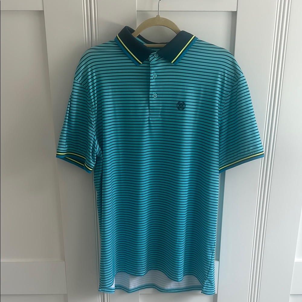 G/FORE Men's Blue Striped Golf Shirt Size L